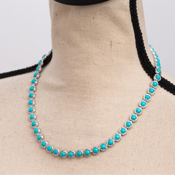 Luxury turquoise tennis necklace diamond cut sterling silver 18” - Picture 3 of 15
